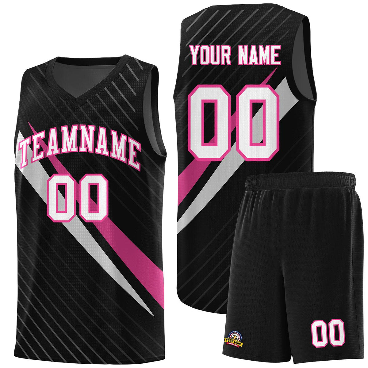 Custom Black Diagonal Pinstripe Pattern Color Block Sports Uniform Basketball Jersey