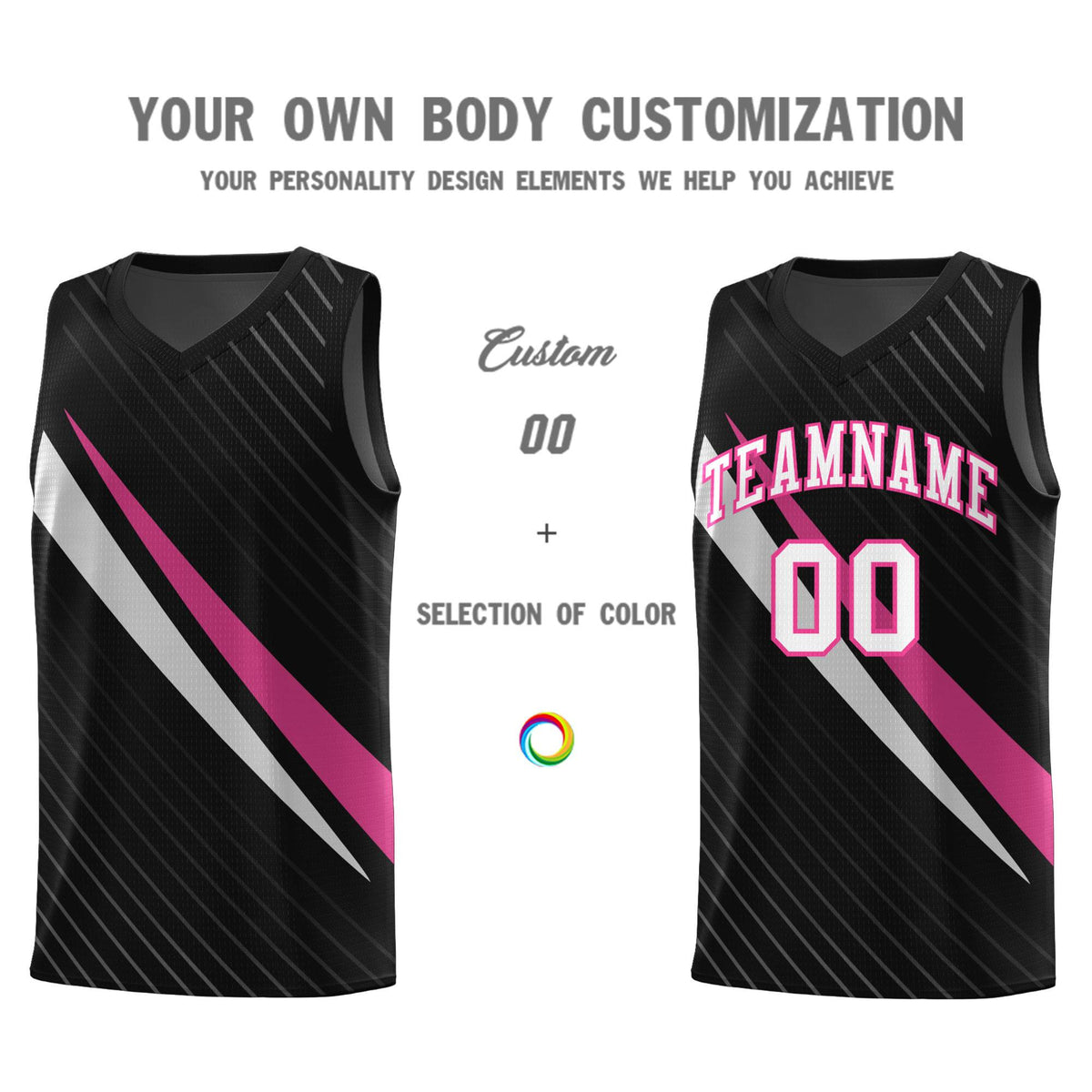 Custom Black Diagonal Pinstripe Pattern Color Block Sports Uniform Basketball Jersey