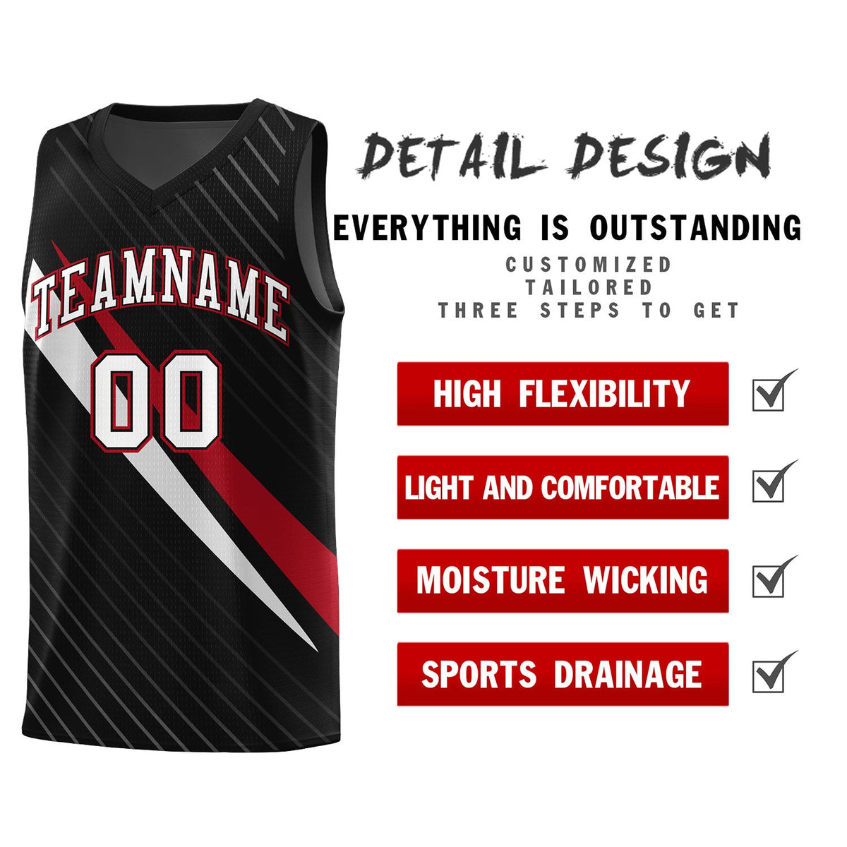 Custom Black Diagonal Pinstripe Pattern Color Block Sports Uniform Basketball Jersey