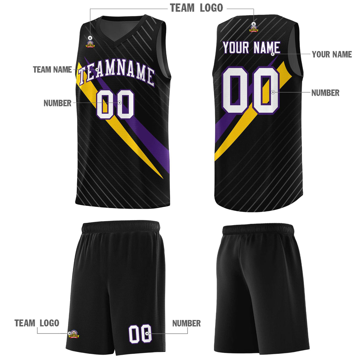 Custom Black Diagonal Pinstripe Pattern Color Block Sports Uniform Basketball Jersey