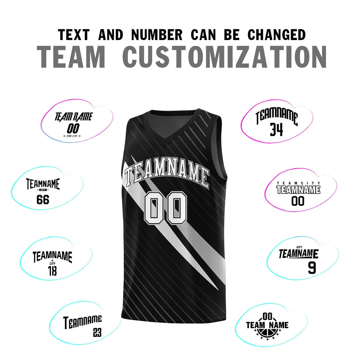 Custom Black Diagonal Pinstripe Pattern Color Block Sports Uniform Basketball Jersey