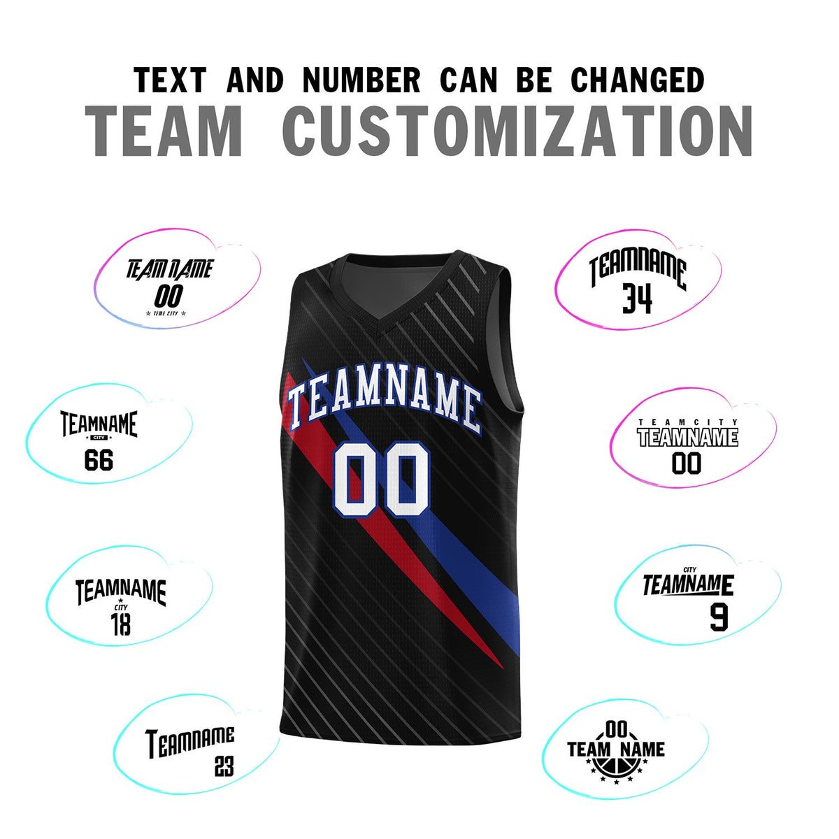 Custom Black Diagonal Pinstripe Pattern Color Block Sports Uniform Basketball Jersey