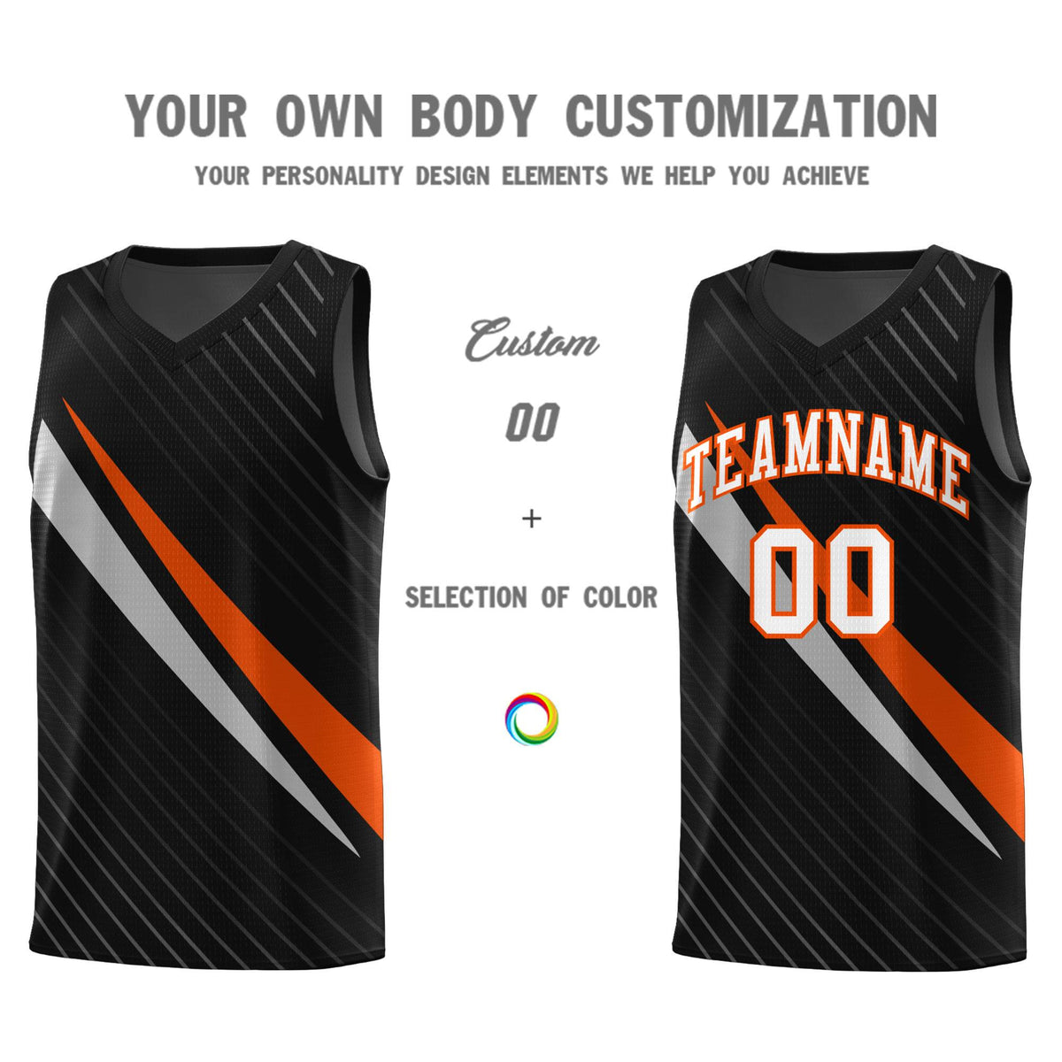 Custom Black Diagonal Pinstripe Pattern Color Block Sports Uniform Basketball Jersey
