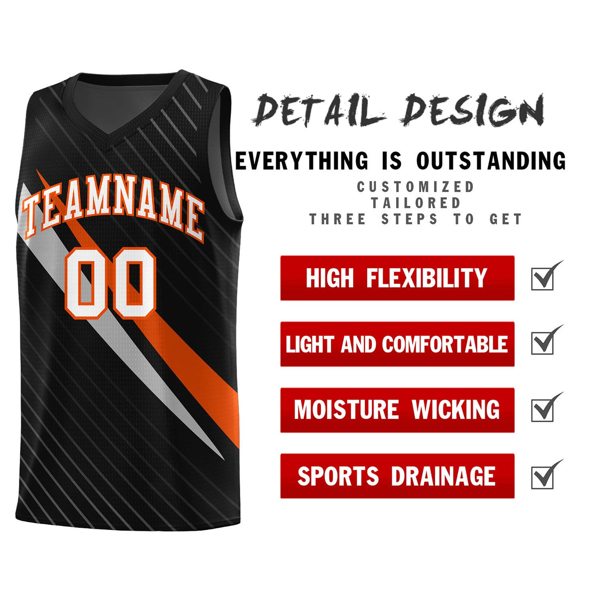 Custom Black Diagonal Pinstripe Pattern Color Block Sports Uniform Basketball Jersey