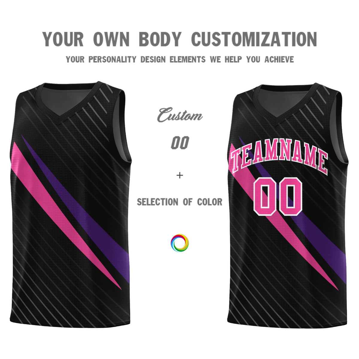 Custom Black Diagonal Pinstripe Pattern Color Block Sports Uniform Basketball Jersey
