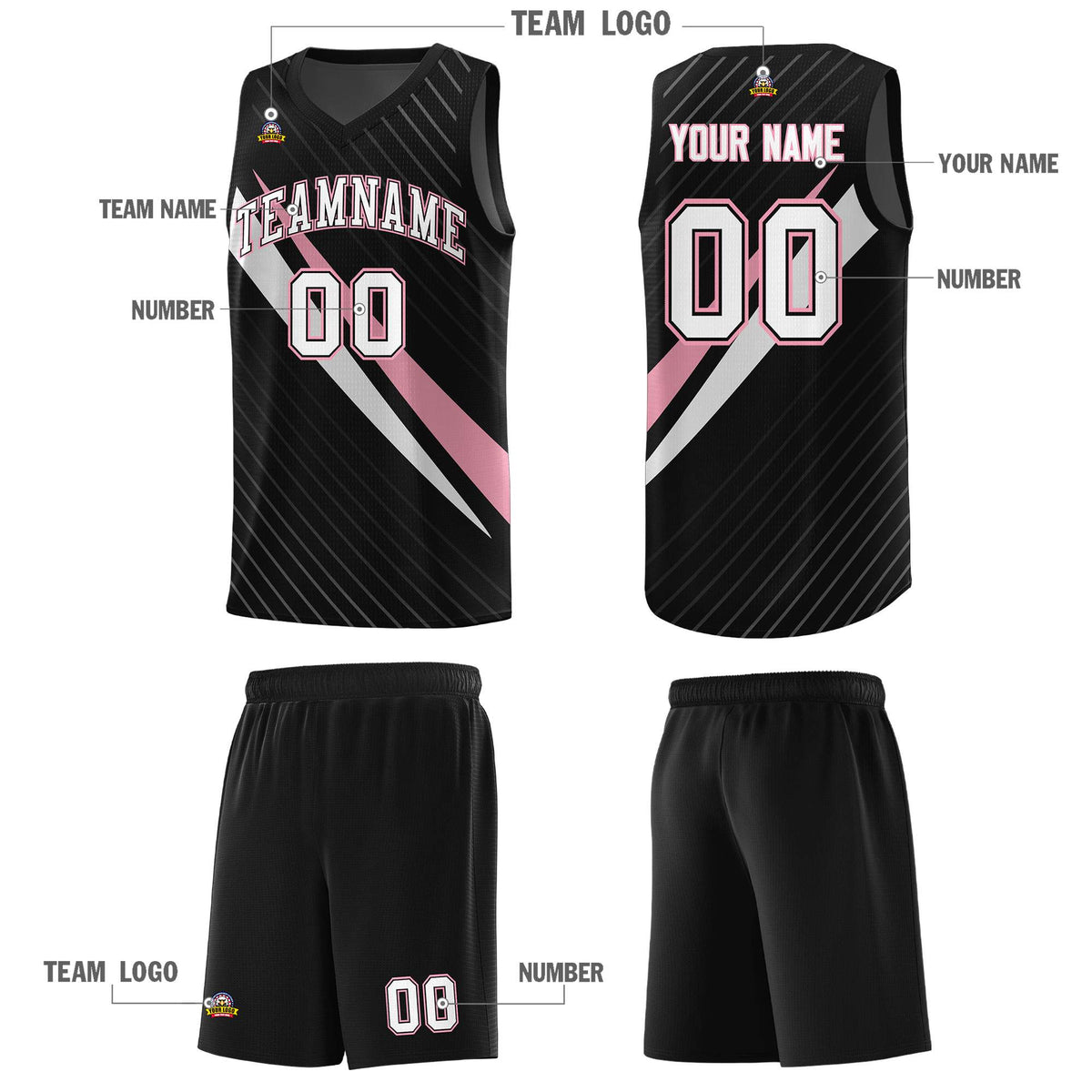 Custom Black Diagonal Pinstripe Pattern Color Block Sports Uniform Basketball Jersey