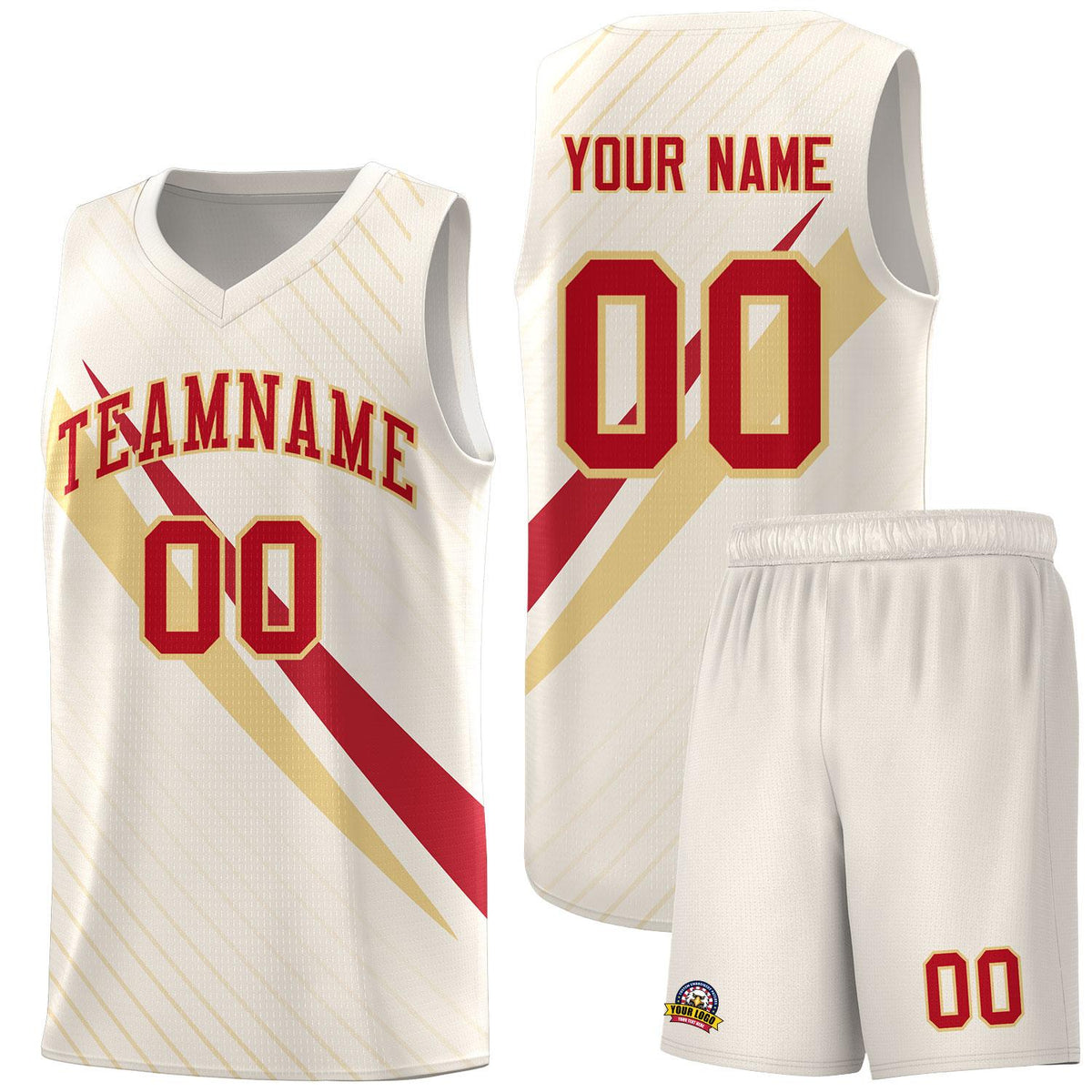 Custom Cream Diagonal Pinstripe Pattern Color Block Sports Uniform Basketball Jersey