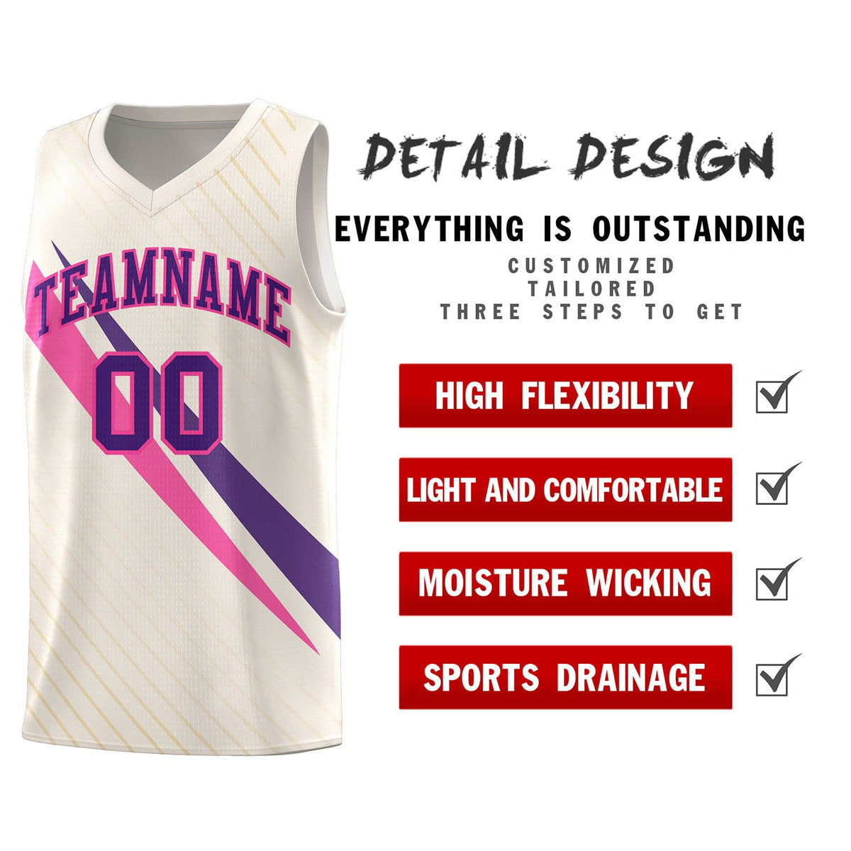 Custom Cream Diagonal Pinstripe Pattern Color Block Sports Uniform Basketball Jersey