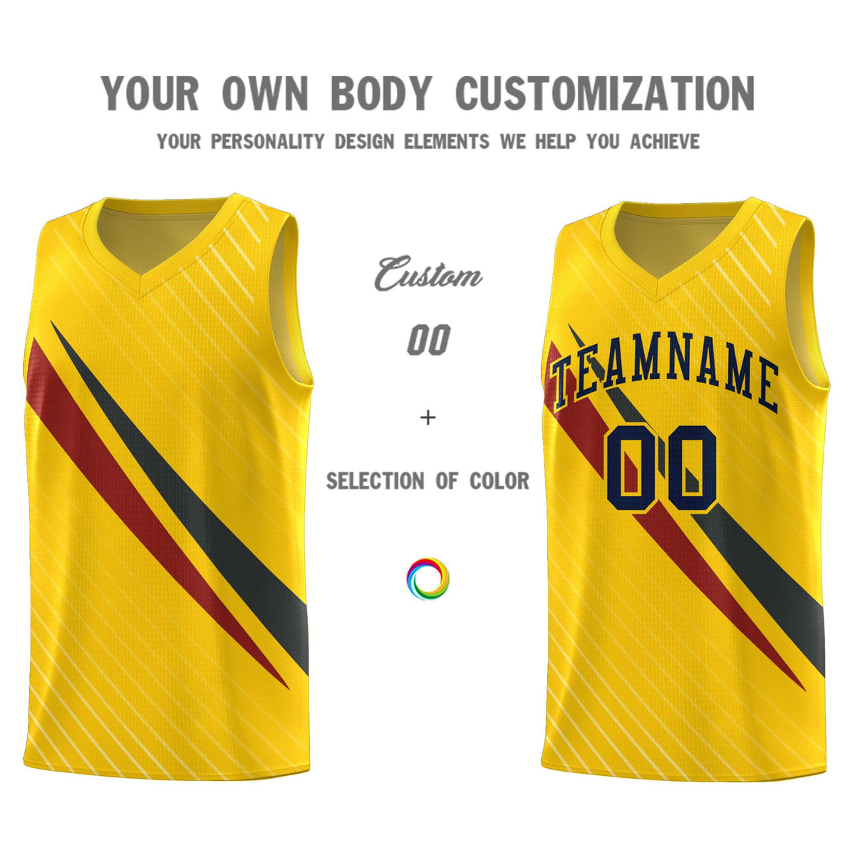 Custom Gold Diagonal Pinstripe Pattern Color Block Sports Uniform Basketball Jersey