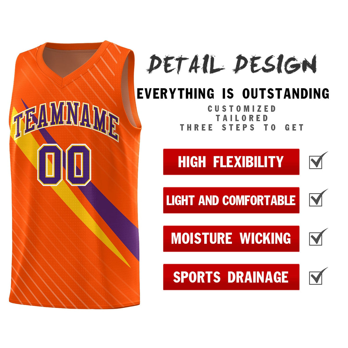 Custom Orange Diagonal Pinstripe Pattern Color Block Sports Uniform Basketball Jersey