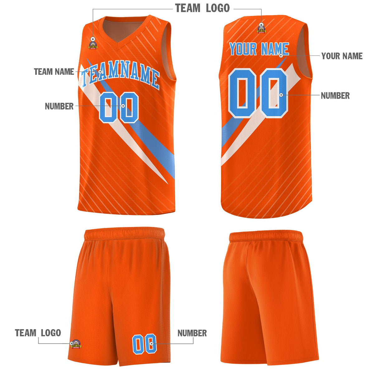 Custom Orange Diagonal Pinstripe Pattern Color Block Sports Uniform Basketball Jersey