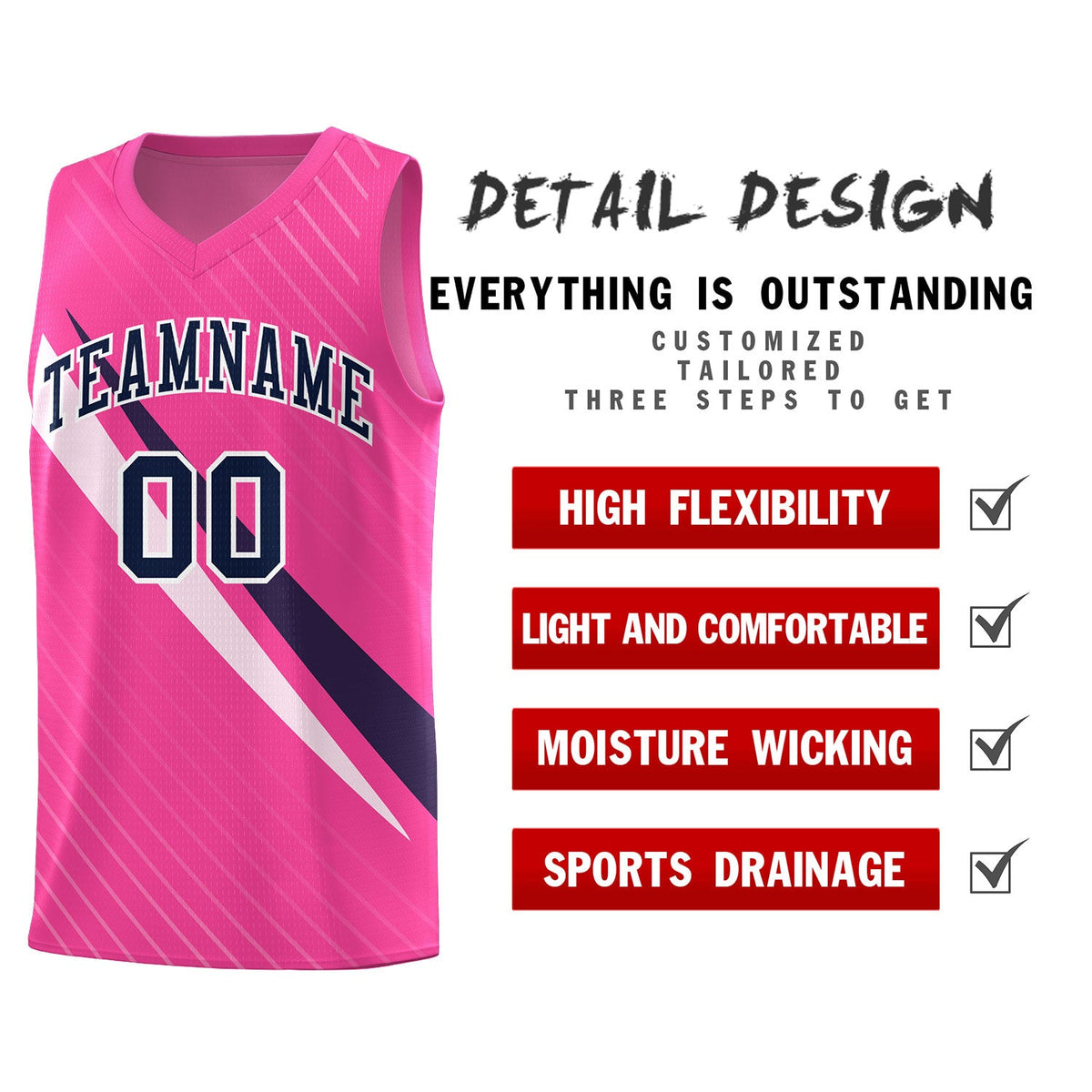 Custom Pink Diagonal Pinstripe Pattern Color Block Sports Uniform Basketball Jersey