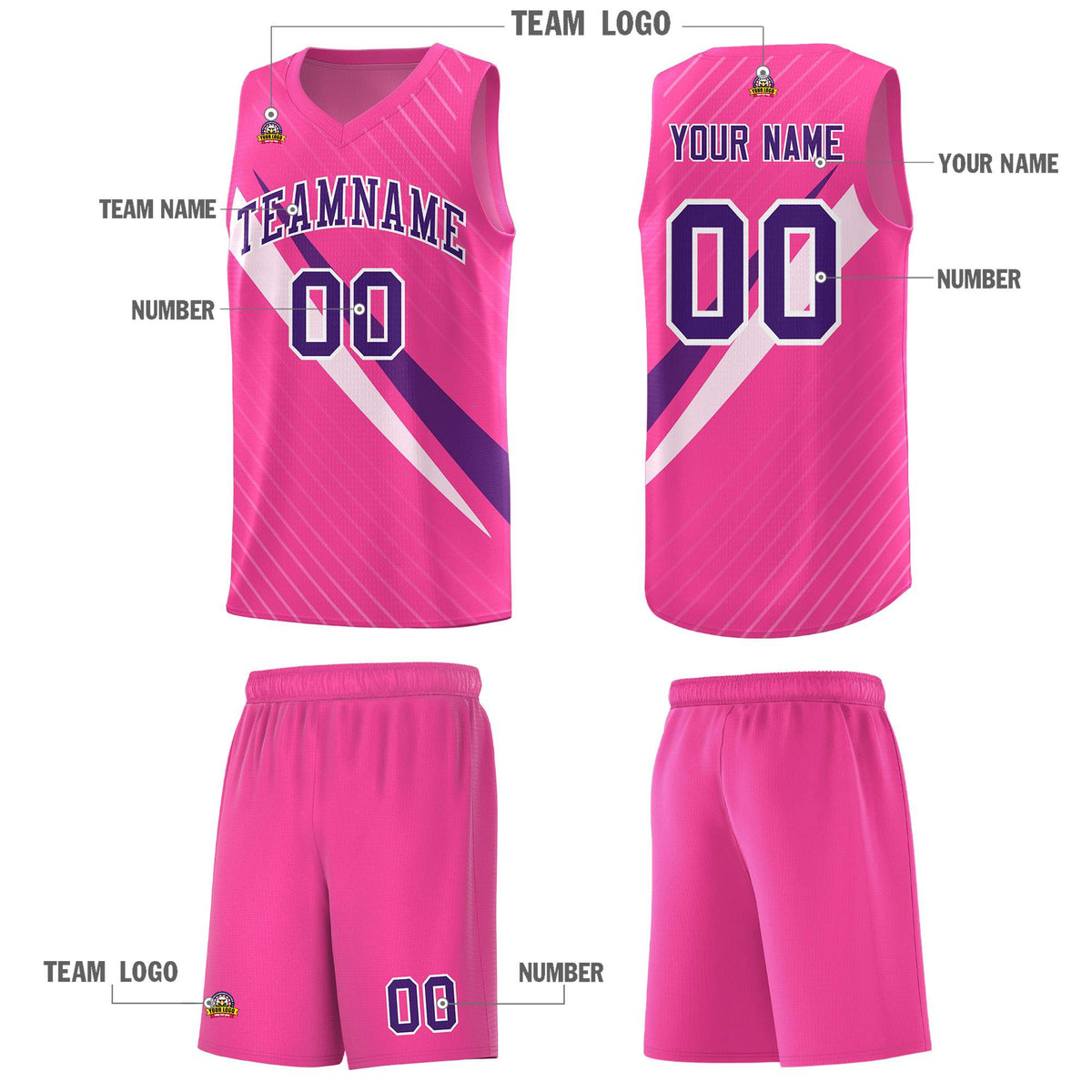 Custom Pink Diagonal Pinstripe Pattern Color Block Sports Uniform Basketball Jersey