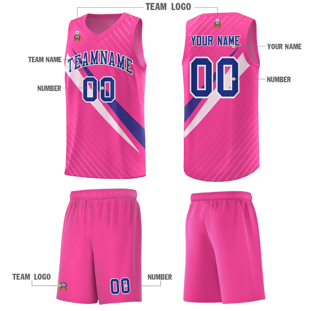 Custom Pink Diagonal Pinstripe Pattern Color Block Sports Uniform Basketball Jersey