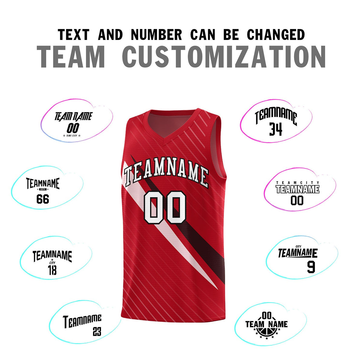Custom Red Diagonal Pinstripe Pattern Color Block Sports Uniform Basketball Jersey