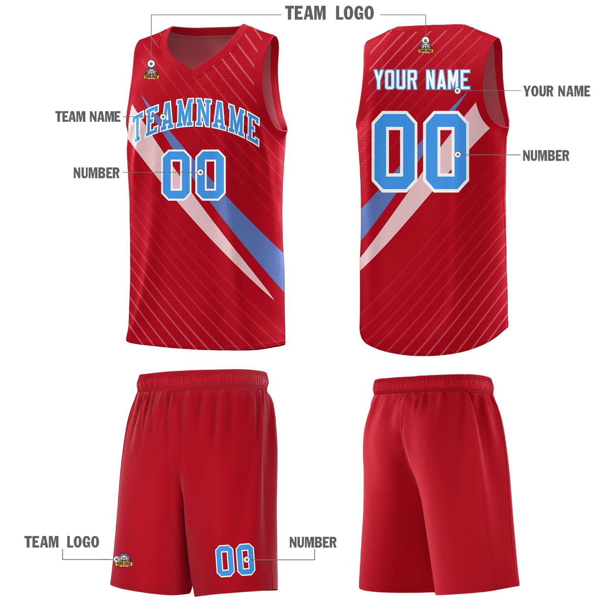 Custom Red Diagonal Pinstripe Pattern Color Block Sports Uniform Basketball Jersey