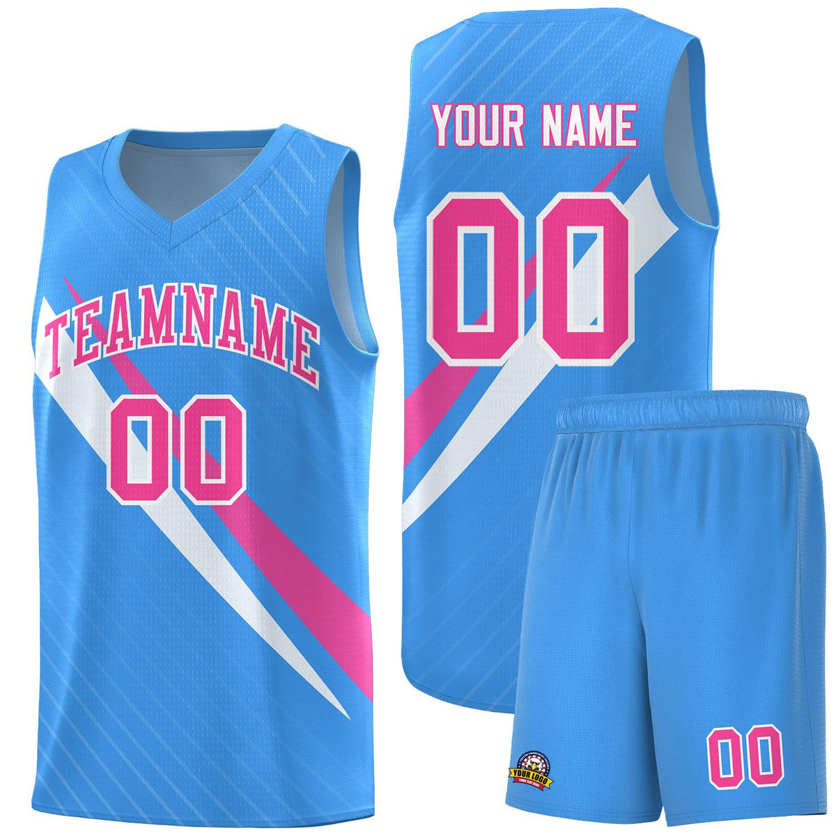 Custom Light Blue Diagonal Pinstripe Pattern Color Block Sports Uniform Basketball Jersey