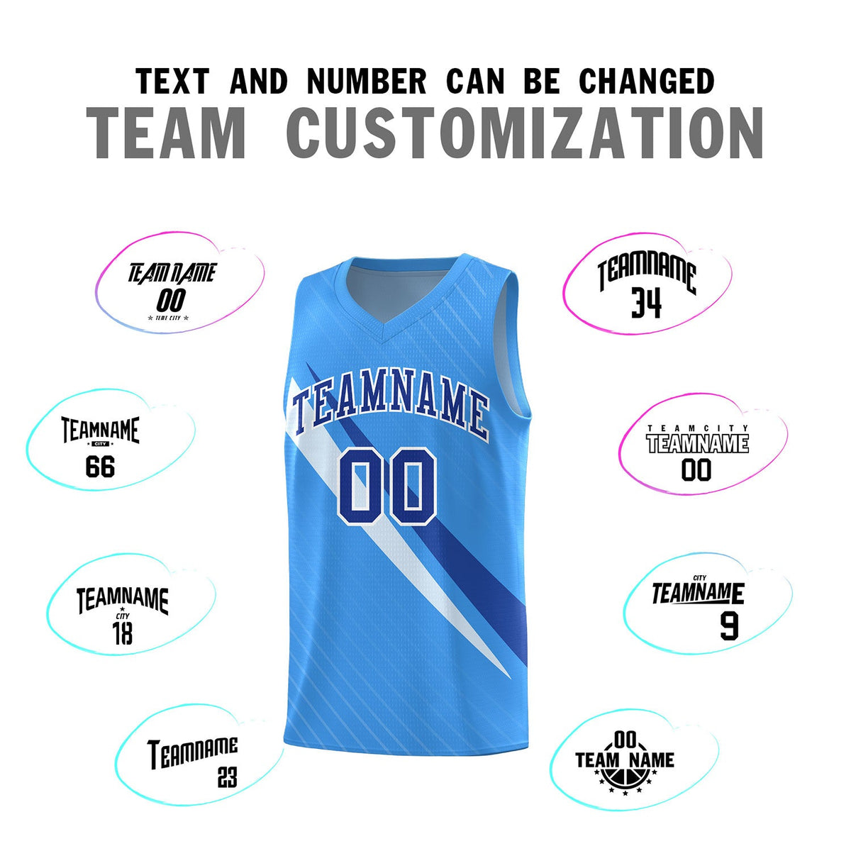 Custom Light Blue Diagonal Pinstripe Pattern Color Block Sports Uniform Basketball Jersey