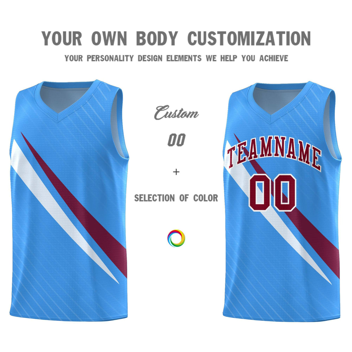 Custom Light Blue Diagonal Pinstripe Pattern Color Block Sports Uniform Basketball Jersey