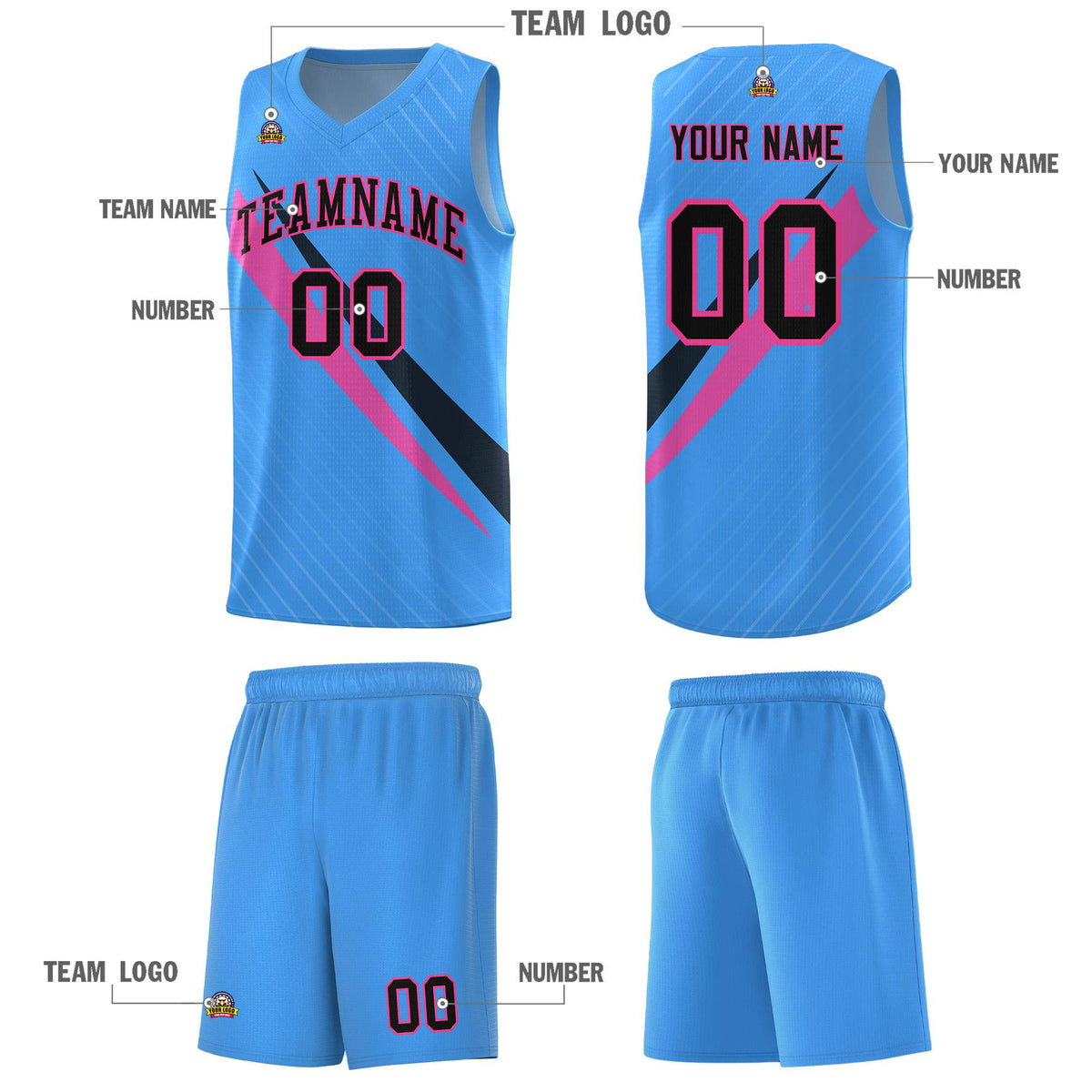 Custom Light Blue Diagonal Pinstripe Pattern Color Block Sports Uniform Basketball Jersey
