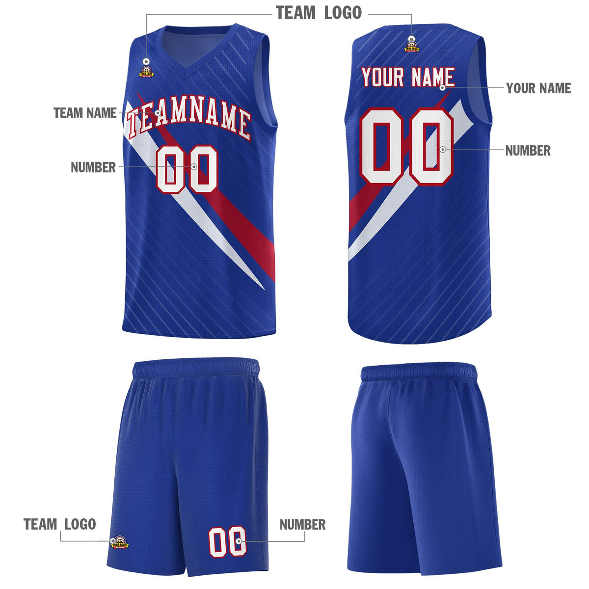Custom Royal Diagonal Pinstripe Pattern Color Block Sports Uniform Basketball Jersey