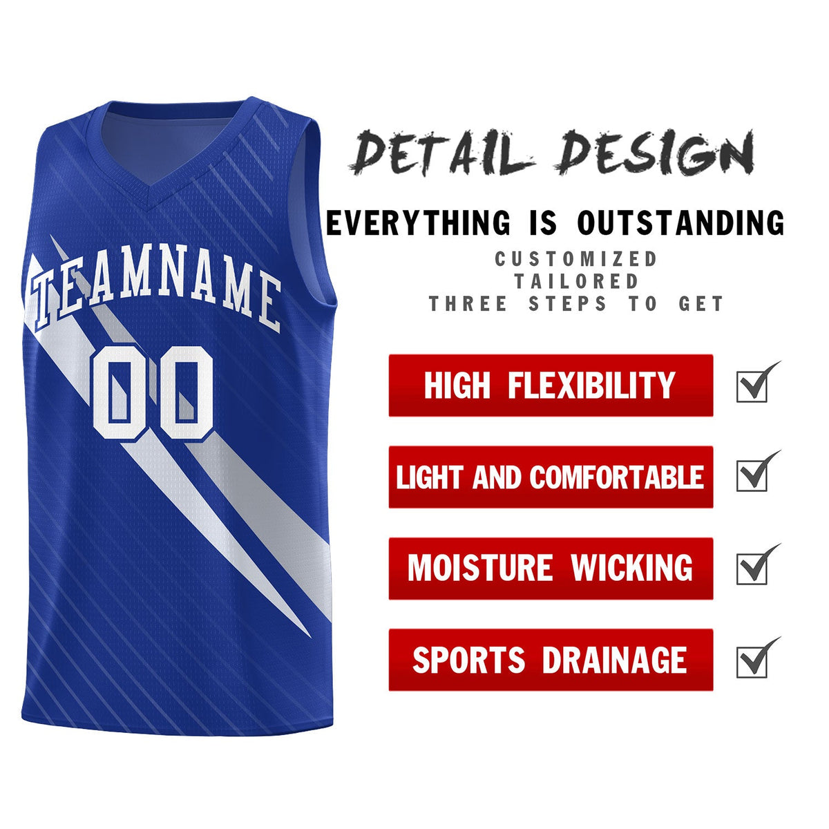 Custom Royal Diagonal Pinstripe Pattern Color Block Sports Uniform Basketball Jersey