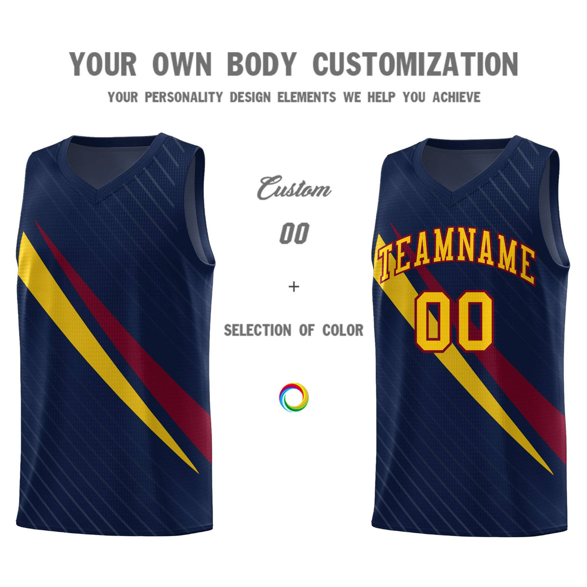 Custom Navy Diagonal Pinstripe Pattern Color Block Sports Uniform Basketball Jersey