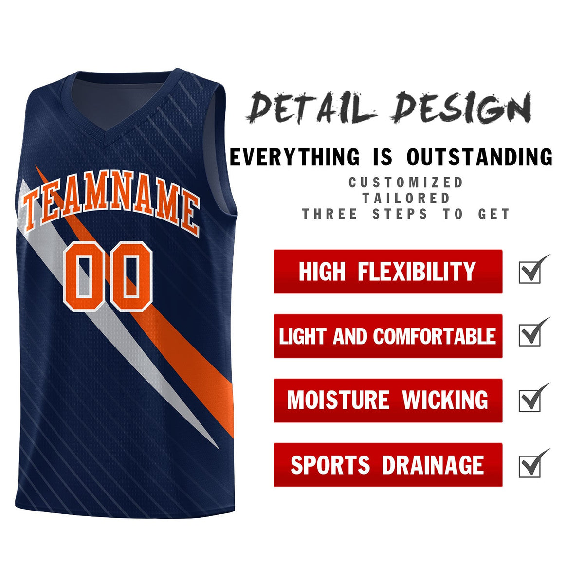 Custom Navy Diagonal Pinstripe Pattern Color Block Sports Uniform Basketball Jersey