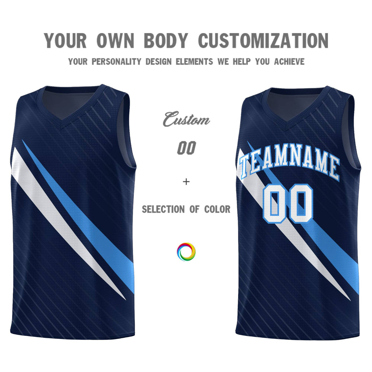 Custom Navy Diagonal Pinstripe Pattern Color Block Sports Uniform Basketball Jersey