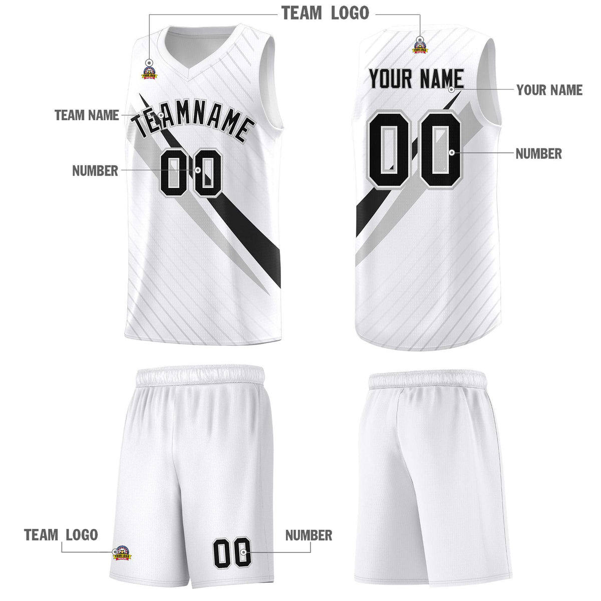 Custom White Diagonal Pinstripe Pattern Color Block Sports Uniform Basketball Jersey