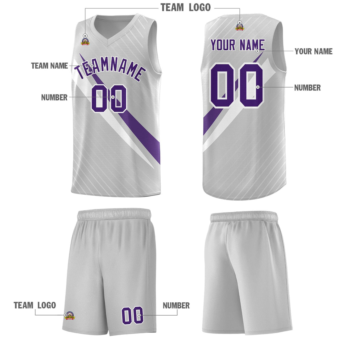 Custom Gray Diagonal Pinstripe Pattern Color Block Sports Uniform Basketball Jersey