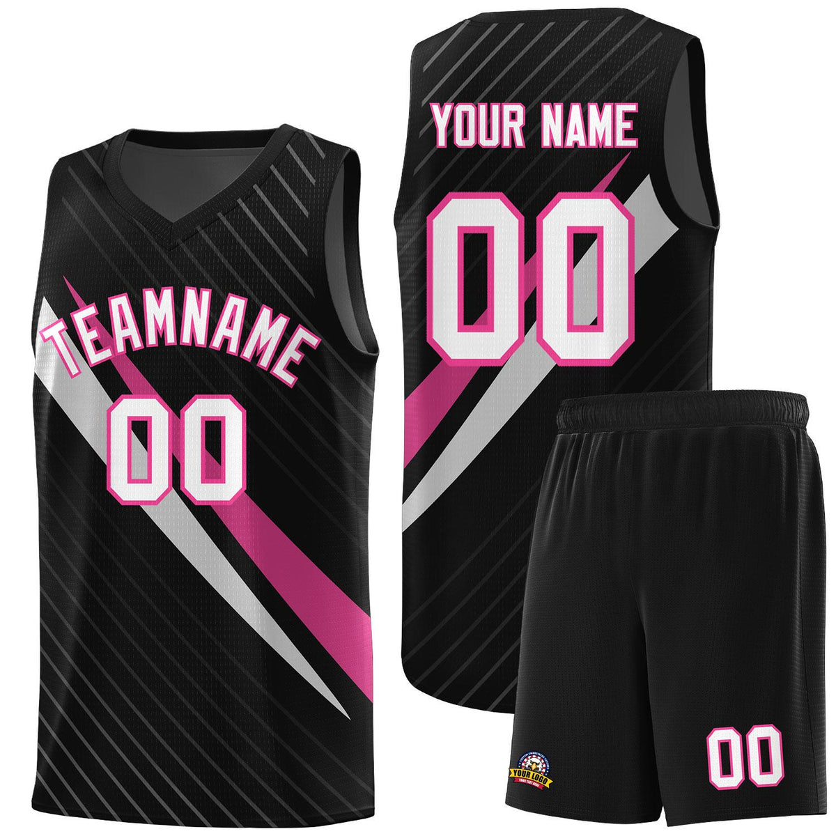 Custom Black Diagonal Pinstripe Pattern Color Block Sports Uniform Basketball Jersey