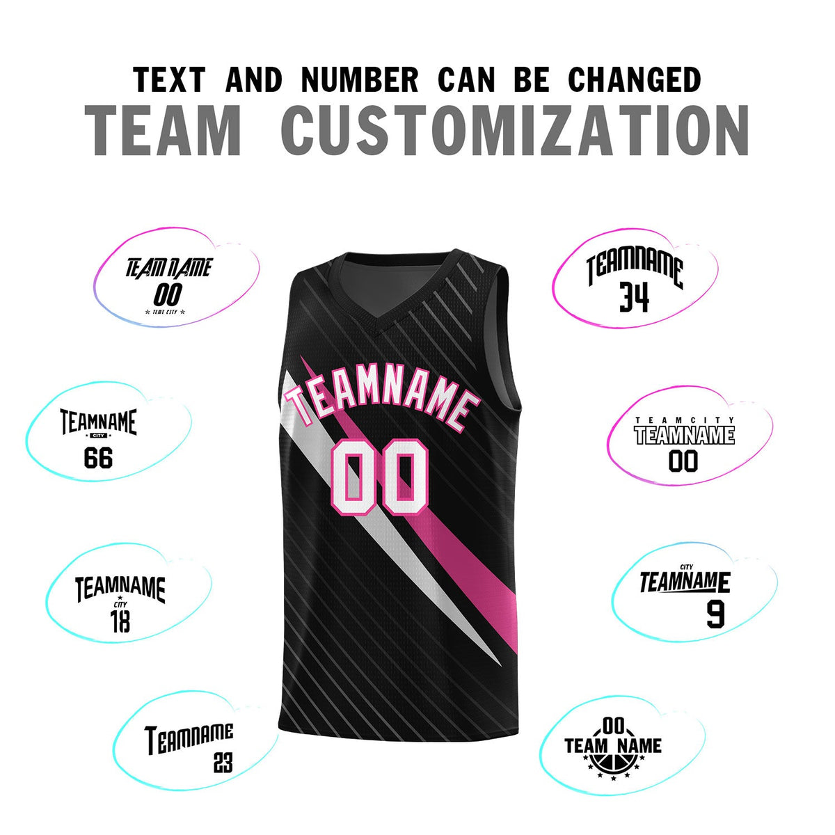 Custom Black Diagonal Pinstripe Pattern Color Block Sports Uniform Basketball Jersey