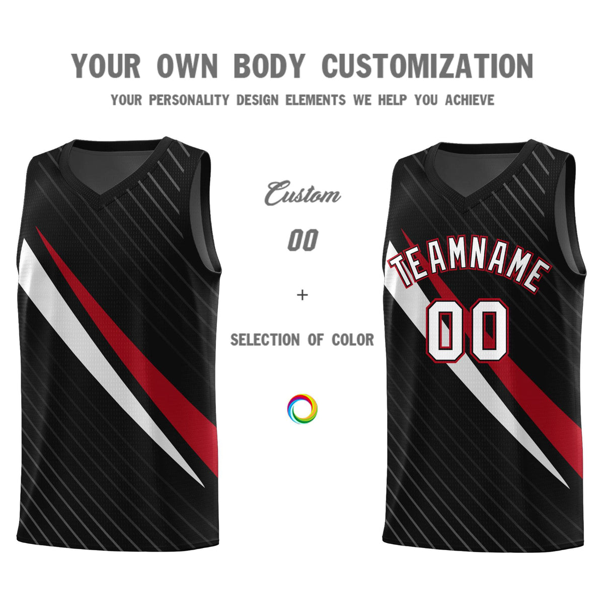 Custom Black Diagonal Pinstripe Pattern Color Block Sports Uniform Basketball Jersey