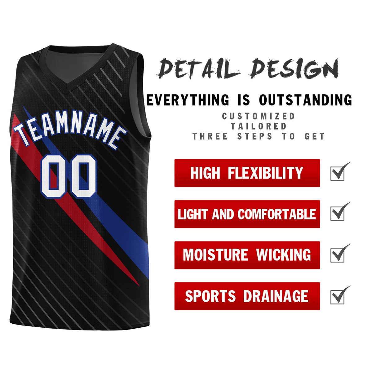 Custom Black Diagonal Pinstripe Pattern Color Block Sports Uniform Basketball Jersey