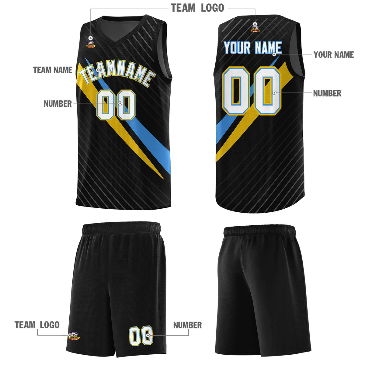 Custom Black Diagonal Pinstripe Pattern Color Block Sports Uniform Basketball Jersey