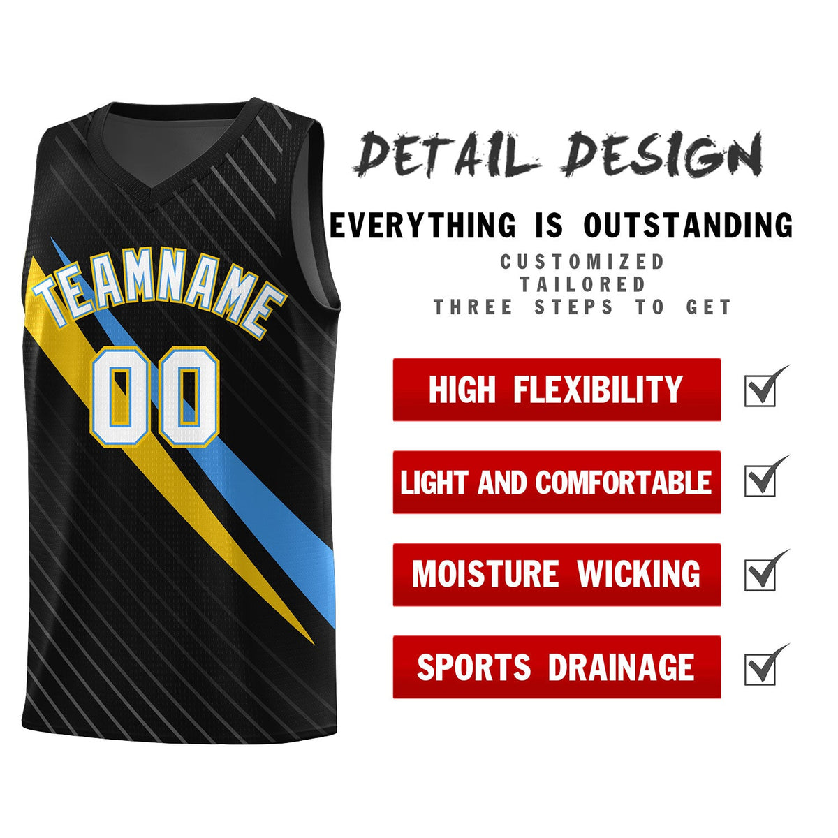 Custom Black Diagonal Pinstripe Pattern Color Block Sports Uniform Basketball Jersey