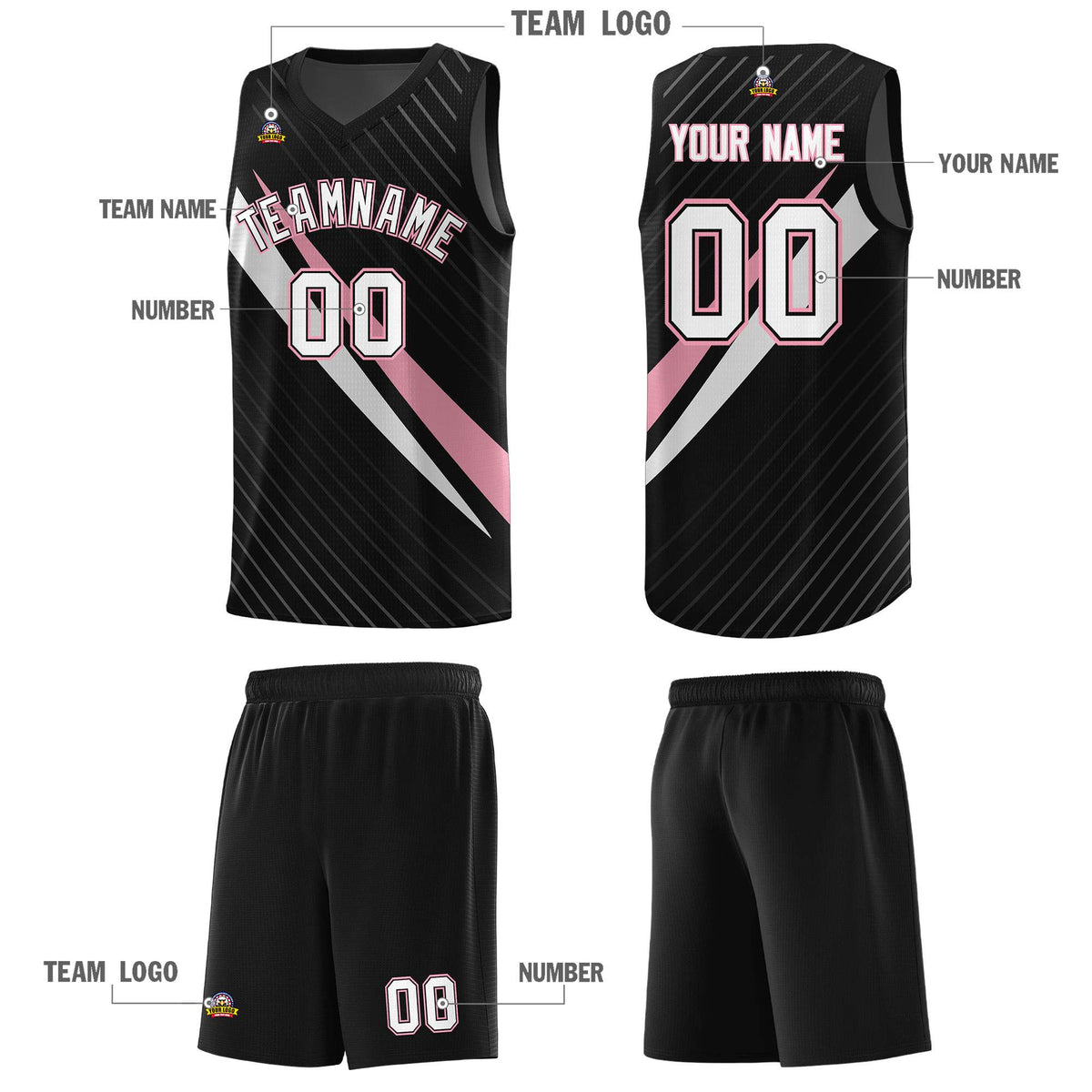 Custom Black Diagonal Pinstripe Pattern Color Block Sports Uniform Basketball Jersey