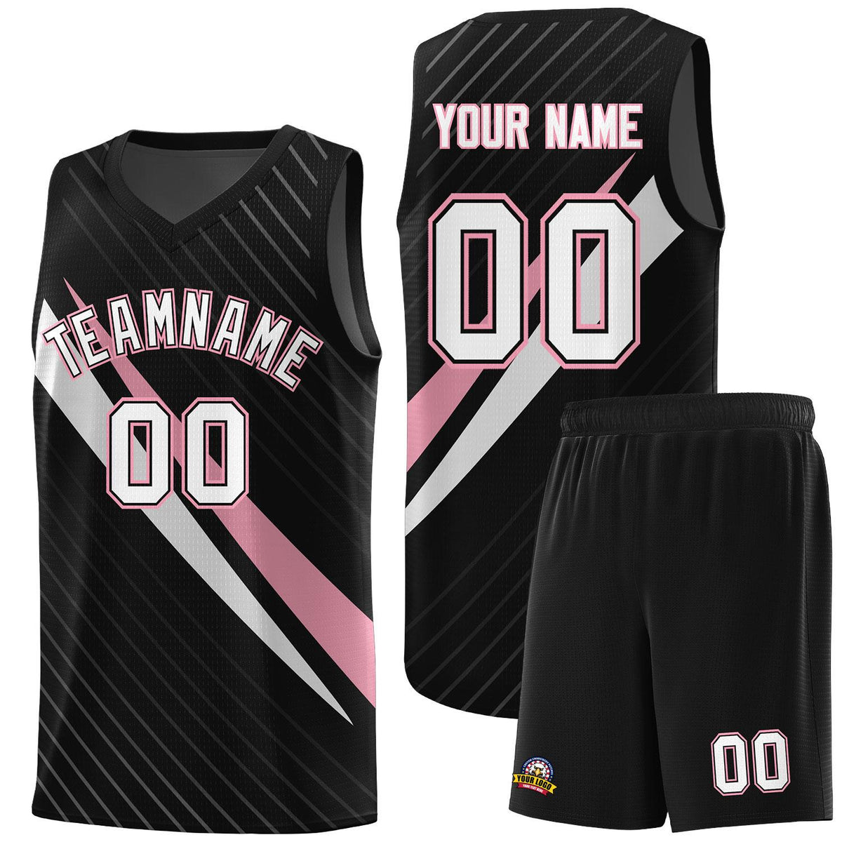 Custom Black Diagonal Pinstripe Pattern Color Block Sports Uniform Basketball Jersey