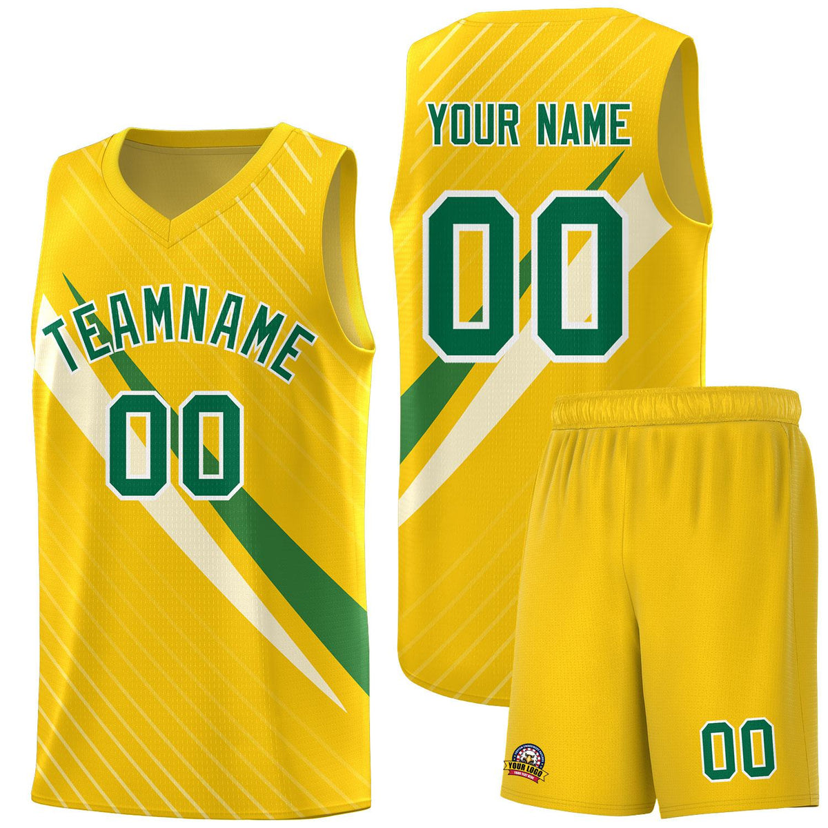 Custom Gold Diagonal Pinstripe Pattern Color Block Sports Uniform Basketball Jersey