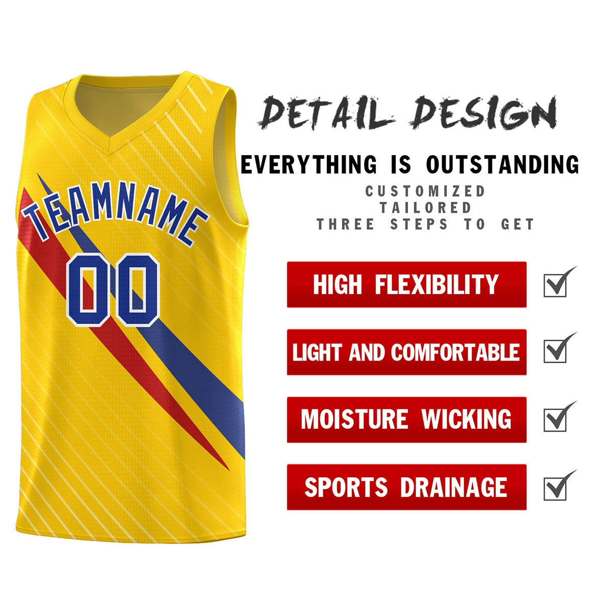 Custom Gold Diagonal Pinstripe Pattern Color Block Sports Uniform Basketball Jersey