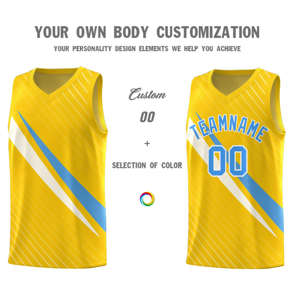 Custom Gold Diagonal Pinstripe Pattern Color Block Sports Uniform Basketball Jersey