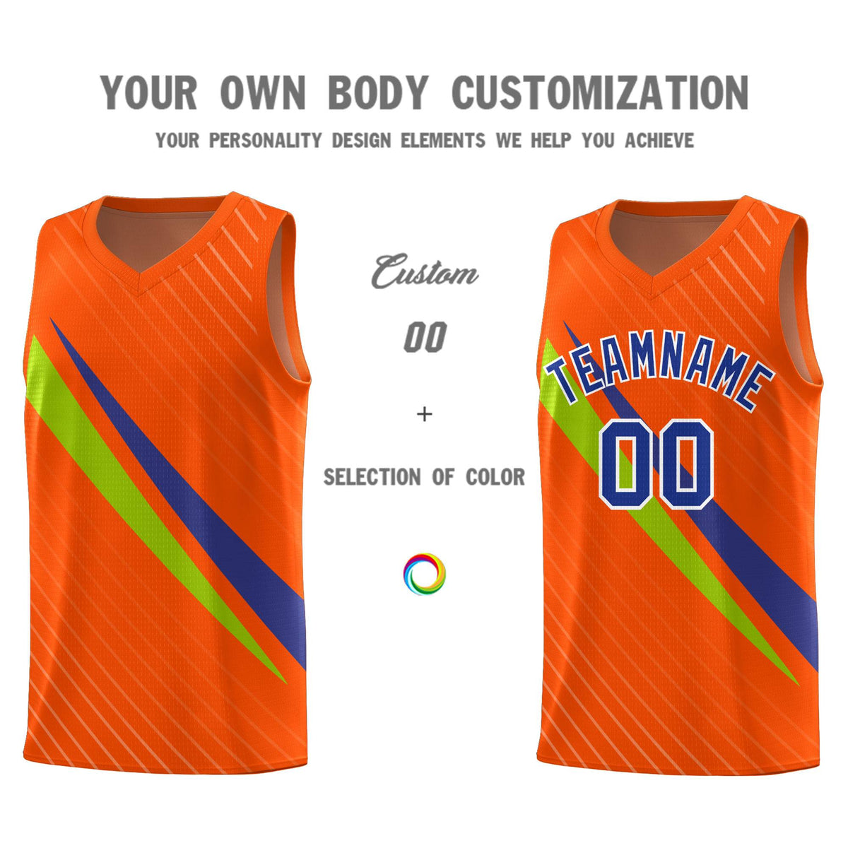 Custom Orange Diagonal Pinstripe Pattern Color Block Sports Uniform Basketball Jersey