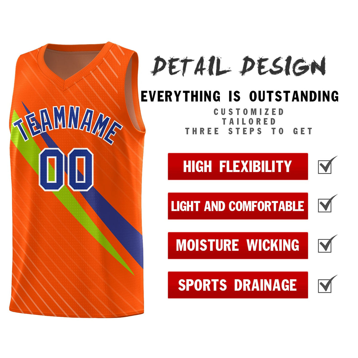 Custom Orange Diagonal Pinstripe Pattern Color Block Sports Uniform Basketball Jersey