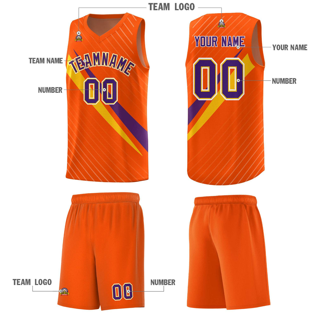 Custom Orange Diagonal Pinstripe Pattern Color Block Sports Uniform Basketball Jersey