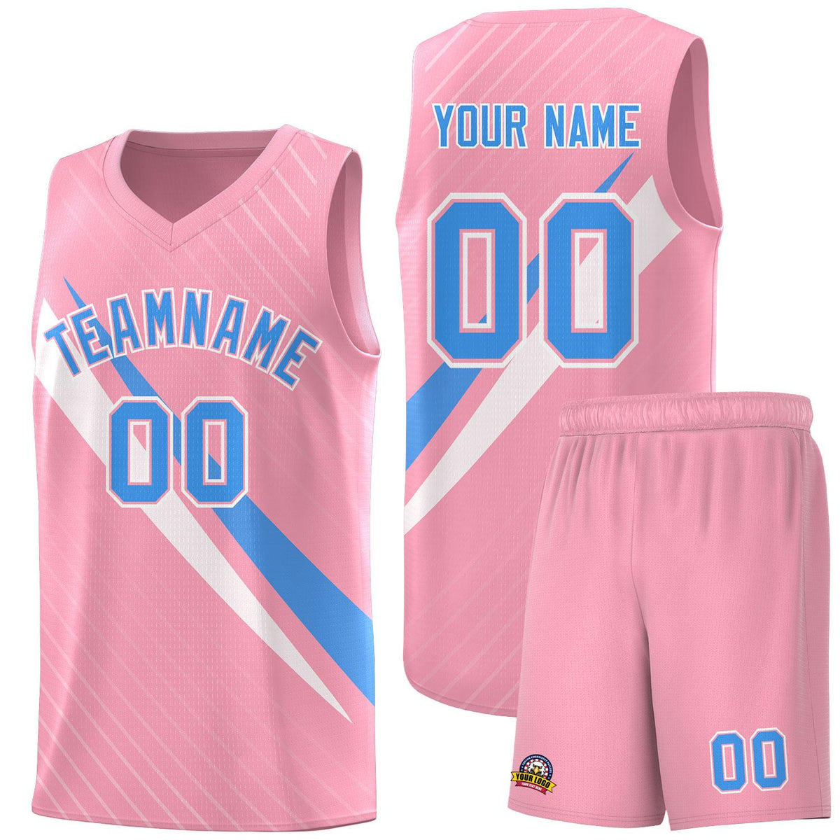Custom Light Pink Diagonal Pinstripe Pattern Color Block Sports Uniform Basketball Jersey