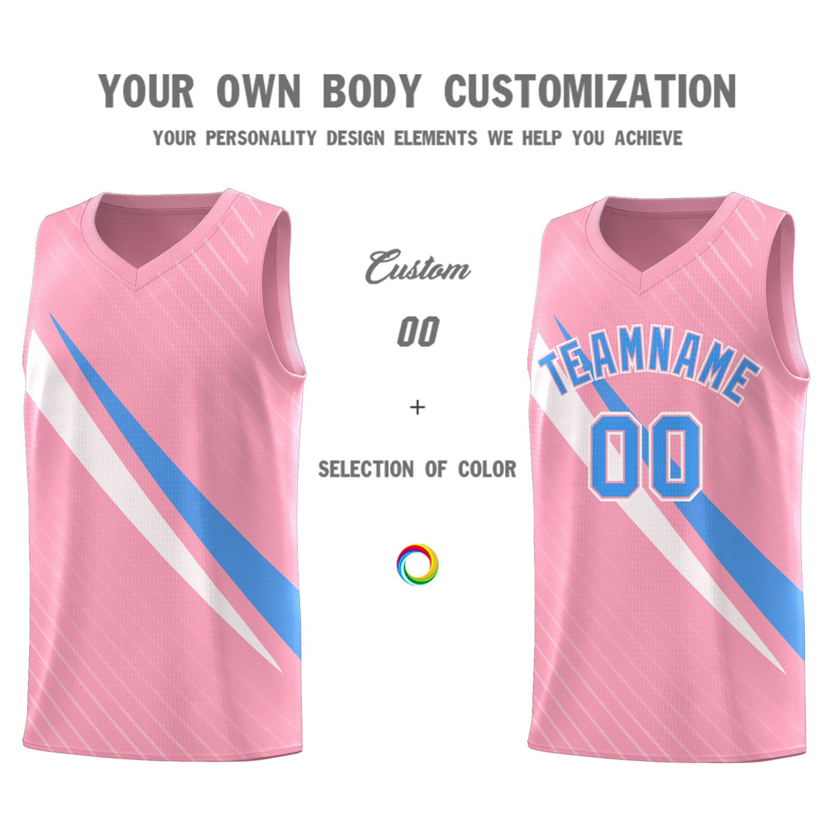 Custom Light Pink Diagonal Pinstripe Pattern Color Block Sports Uniform Basketball Jersey