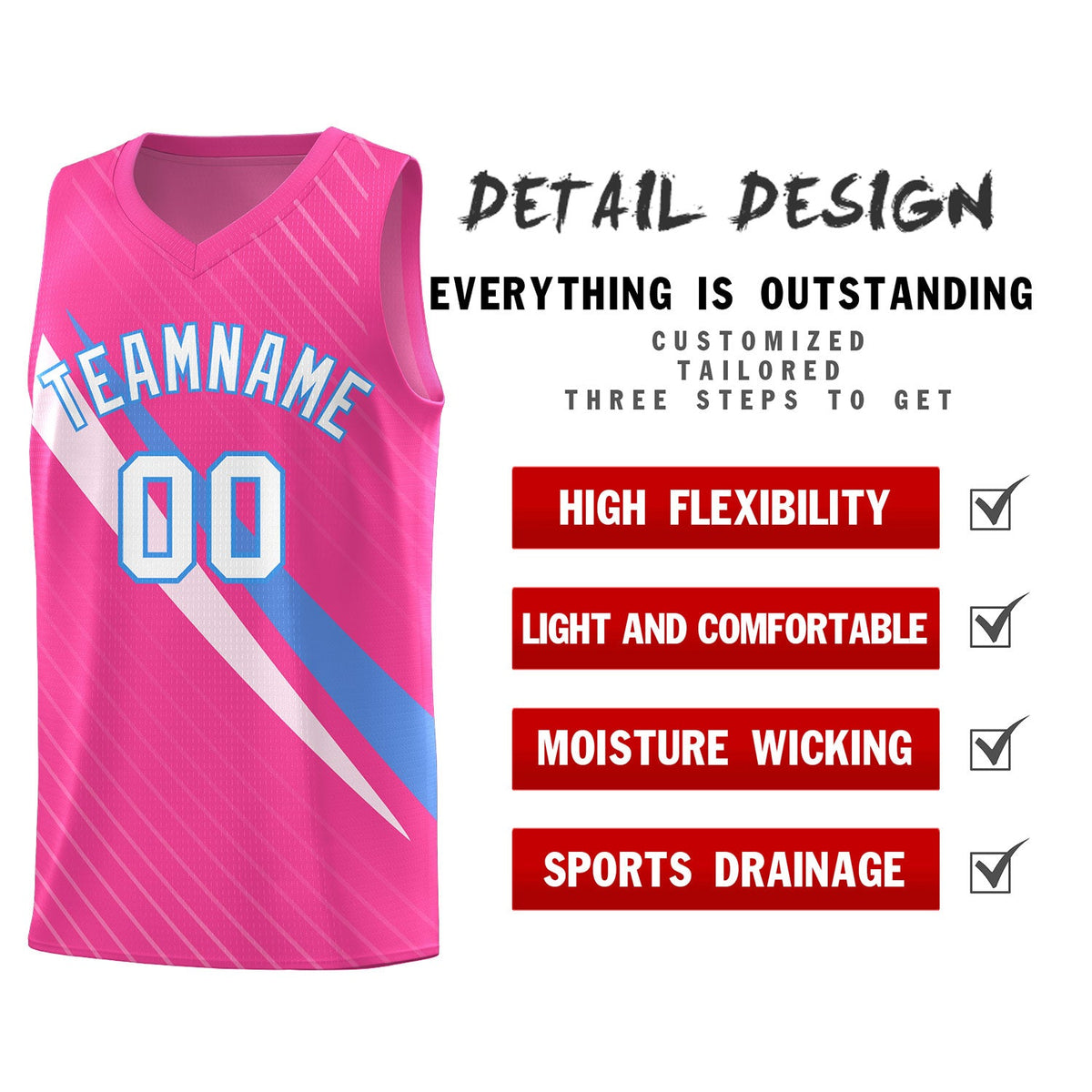 Custom Pink Diagonal Pinstripe Pattern Color Block Sports Uniform Basketball Jersey
