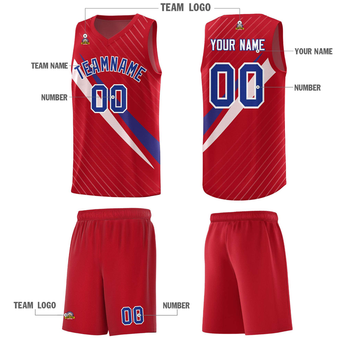 Custom Red Diagonal Pinstripe Pattern Color Block Sports Uniform Basketball Jersey
