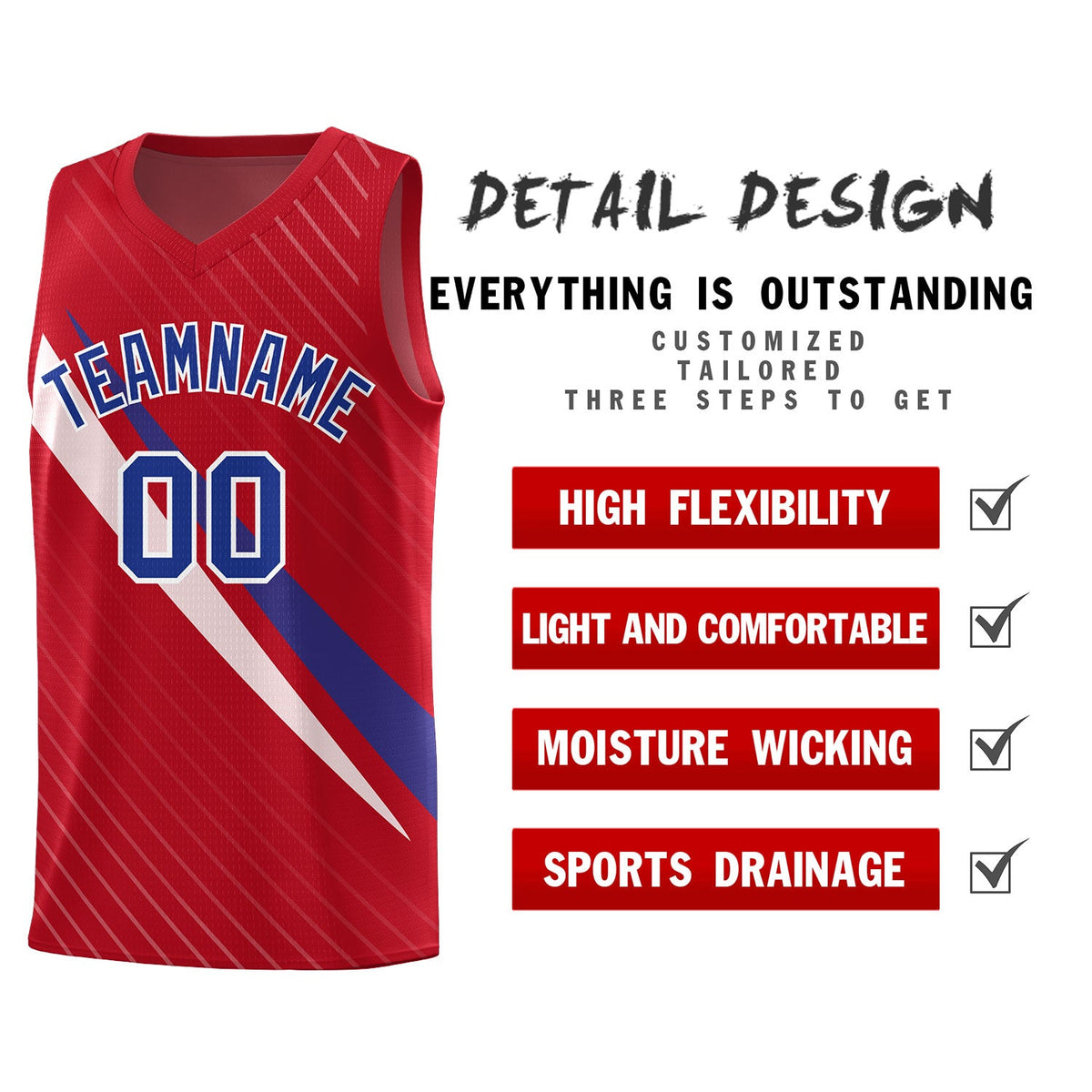Custom Red Diagonal Pinstripe Pattern Color Block Sports Uniform Basketball Jersey